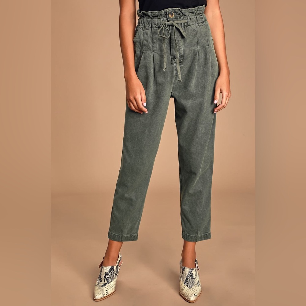 Free People Olive Green Margate PaperBag Waist Trouser Pants sz XS
